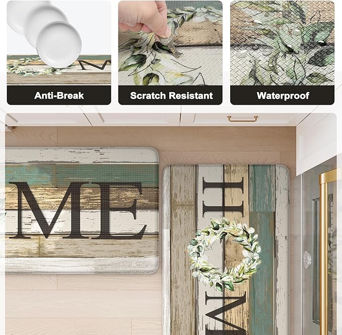 KIMODE Anti Fatigue Kitchen Mats for Floor 2 Piece, Non Slip Waterproof Kitchen Rugs, Cushioned Kitchen Floor Mats, Comfort Standing Mat for Sink, Laundry, Office, Desk Colorful 20"x47"+20"x32"