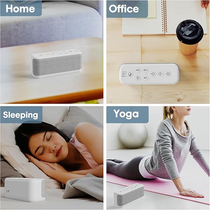 White Noise Sound Machine with Bluetooth,3000mAh Battery Powered,40H Long Lasting,Hi-Fi Audio,30/60/120m Timer,Wireless Portable Sleep Sound Machine for Adults/Baby,Type-C Rechargeable,Headphone Jack