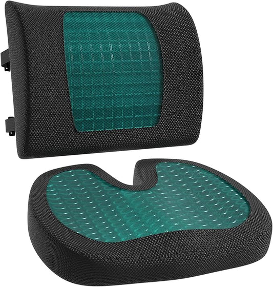 Amazon Basics Comfortable Seat Cushion & Lumbar Support for Office Chairs, Gel Enhanced Memory Foam, Pack of 2, Rectangular, Black