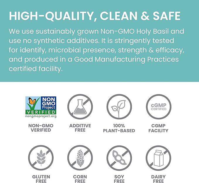 Himalaya Holy Basil - Herbal Adrenal Support for Stress Relief, Relaxation, Energy Support and Occasional Sleeplessness - Vegan, Non-GMO, Gluten Free, 720 mg, 60 Capsules