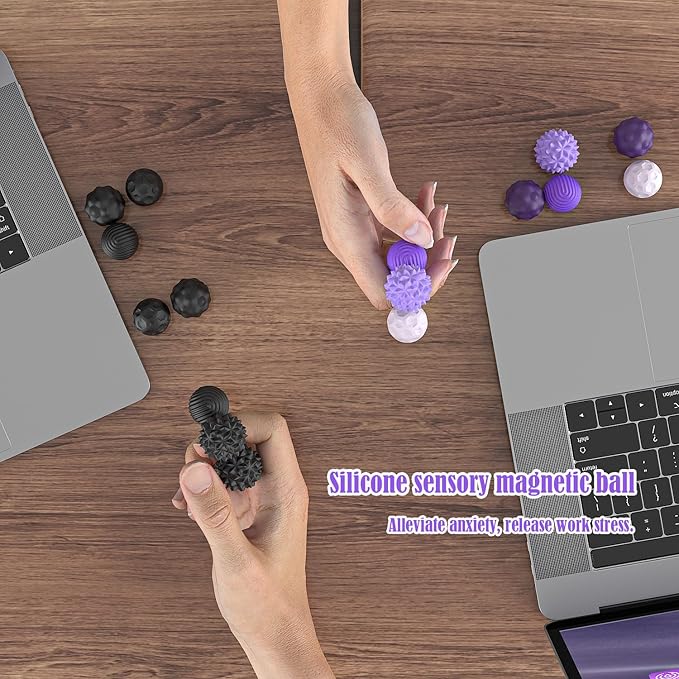 Magnetic Fidget Balls Toys for Adults&Teens, 8Pcs Silicone Sensory Stress Relief Toys with Autism, ADHD, Anxiety, Quiet Executive Desk Fidget Magnets Balls,Stocking Stuffers for Women Men Gifts
