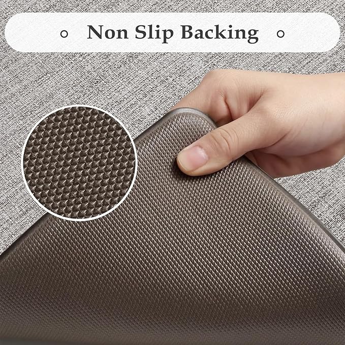 KIMODE Anti Fatigue Kitchen Mat for Floor 17"x47"+17"x29", Farmhouse Kitchen Floor Mats Non Slip, Apricot Textilene Rugs for Kitchen Floor,Memory Foam Standing Mat for Laundry Office Sink Desk