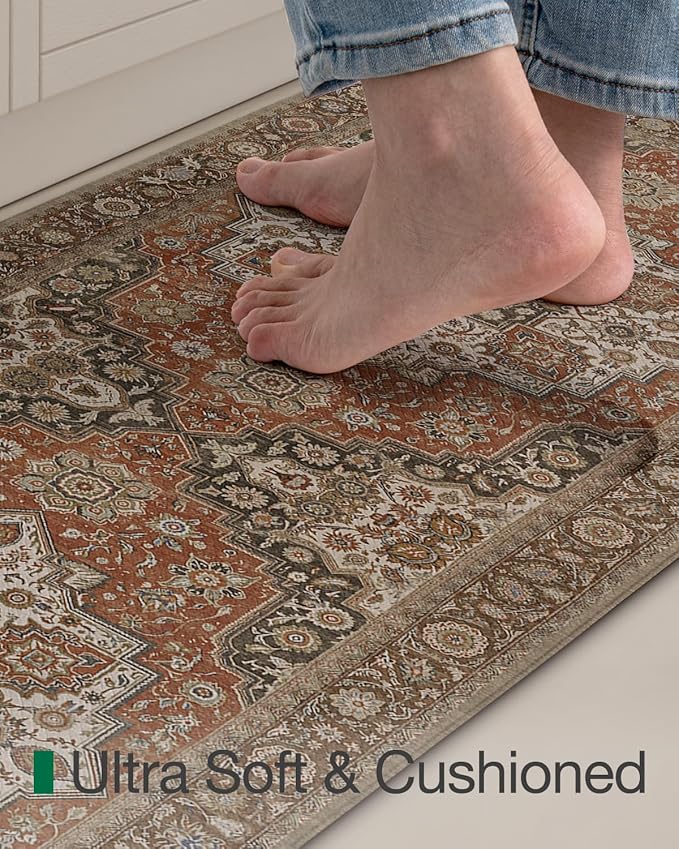 LUMI Kitchen Mat Anti Fatigue Cushioned, Memory Foam Padded Standing Rug Waterproof, Non Slip Comfort Floor Runner for Home, Sink, Laundry, Office, 24"x87", Red