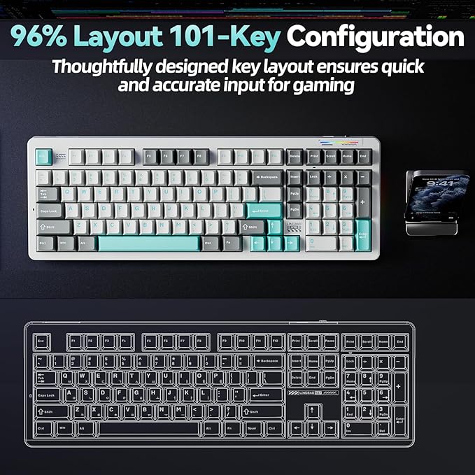 LINGBAO K98 Gaming Keyboard,10000mAh Battery,Wireless Mechanical Keyboard BT5.0/2.4G/USB-C, Gasket Hot Swappable,RGB Backlit, Creamy Sounding Keyboards with Number Pad for Win/Mac/PC/Gaming/Typing