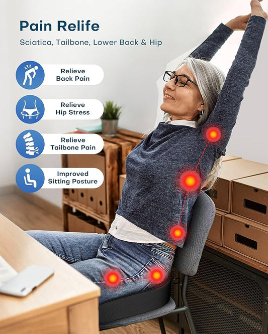 Feagar X Large Memory Foam Seat Cushions for Office Chairs Desk, Chair Cushion Tailbone Pain Relief Extra Dense Hip Sciatica Car Seat Cushion for Long Sitting Black