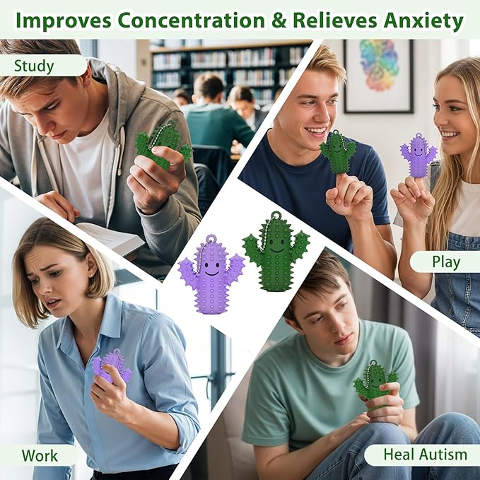 2 PCS Silicone Little Cactus Ouchies Pain Fidget Toys Mini Spiky Sensory Fidget Novelty Sensory Gifts for Adults Teens Anxiety & Stress Relief (GreenPurple, 2P)