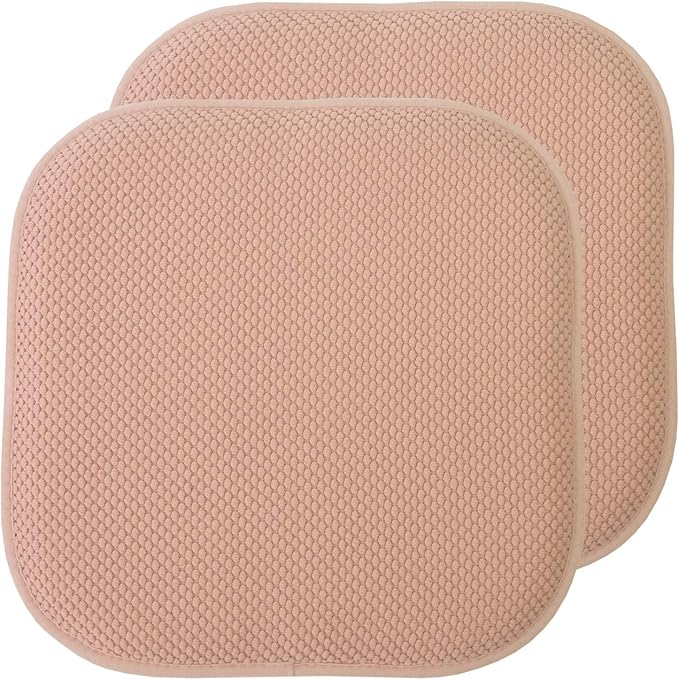 Sweet Home Collection Chair Cushion Memory Foam Pads Honeycomb Pattern Slip Non Skid Rubber Back Rounded Square 16" x 16" Seat Cover, 2 Pack, Blush