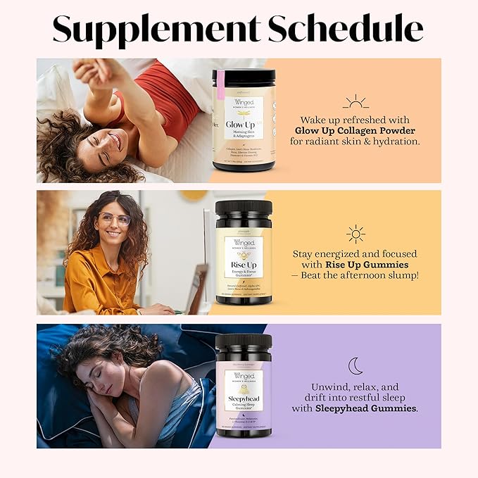 Winged Wellness Rise Up, Energy & Focus Gummies for Women - Daily Brain Boost Gummy Supplement with Natural Caffeine, Ashwagandha, B12, Nootropics Alpha-GPC & Lion’s Mane - Pineapple, 60 Gummies