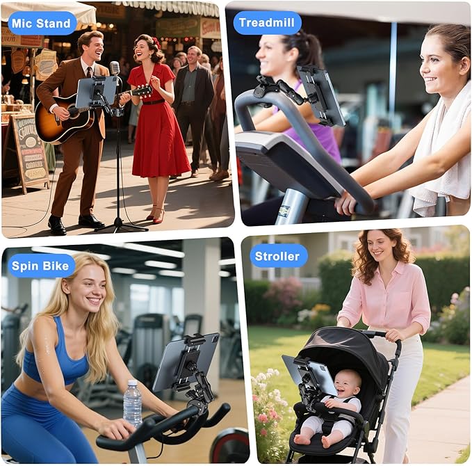 PLDHPRO Tablet Holder for Mic Stand 360° Swivel iPad Music Stand Mount for Microphone with Clamp, Musicians Stage Portable Stands Guitar Tripod Accessories Compatible 5.1-15.6'' Devices