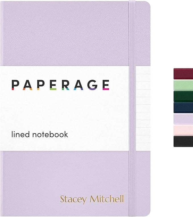 PAPERAGE Personalized Lined Journal Notebook for Writing - Customizable Text in Embossed Metallic Gold Foil, 160 Pages, 100 GSM Thick Paper, Leather Hardcover, 5.7 inches x 8 inches, Lavender
