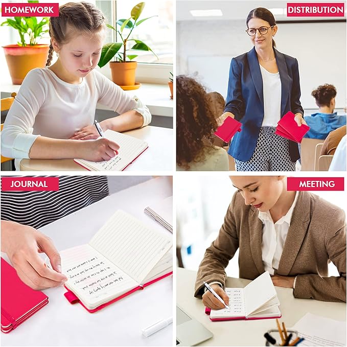 feela 3 Pack Pocket Small Notebook Journals, Mini Cute Memo Notepad Hardcover College Ruled Lined Journals with Pen Holder for Women Girls Office School, with 3 Black Pens, 3.5”x 5.5”, A6, Berry