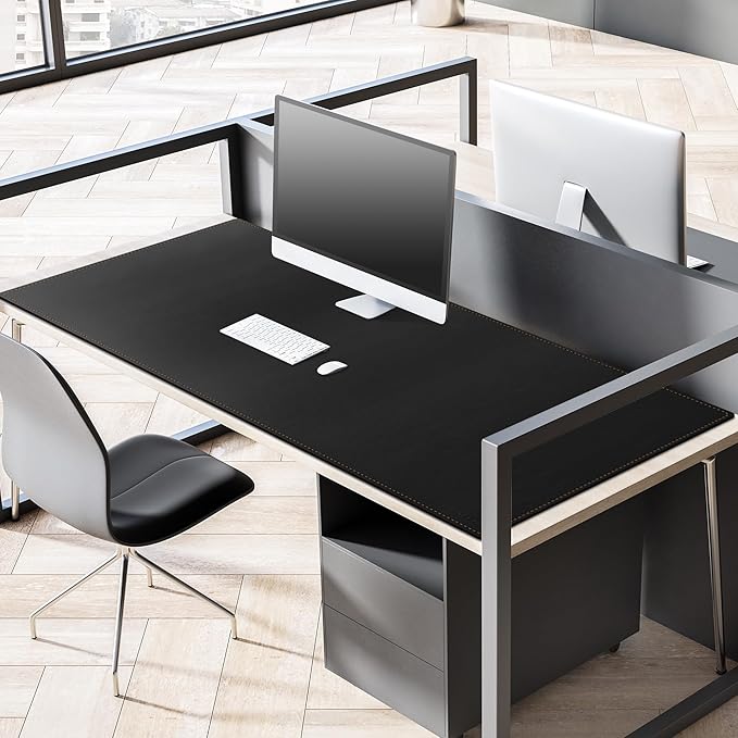 MAIDERN 59”x 27.5” Leather Desk Mat XL, Large Desk Pad, Reversible Cork & Leather Large Mouse pad for Desk, Waterproof Computer Desk Mat for Gaming Home Office (Black) …