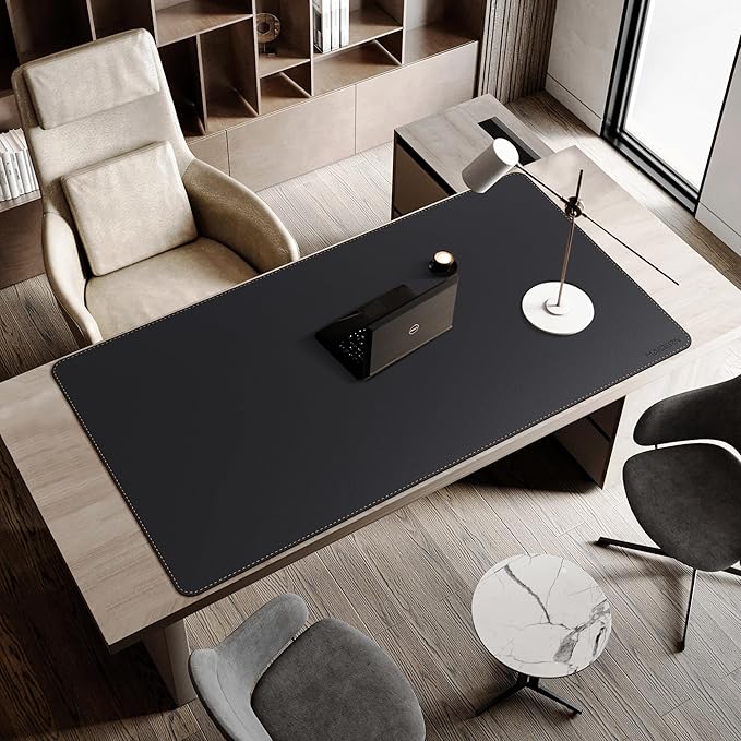 MAIDERN Leather Desk Mat, (5XL) 55” x 31.5” Reversible Office Desk Pad Mat, Cork & Leather Large Mouse pad for Desk, Waterproof Computer Desk Mat for Gaming Home Office (Black)