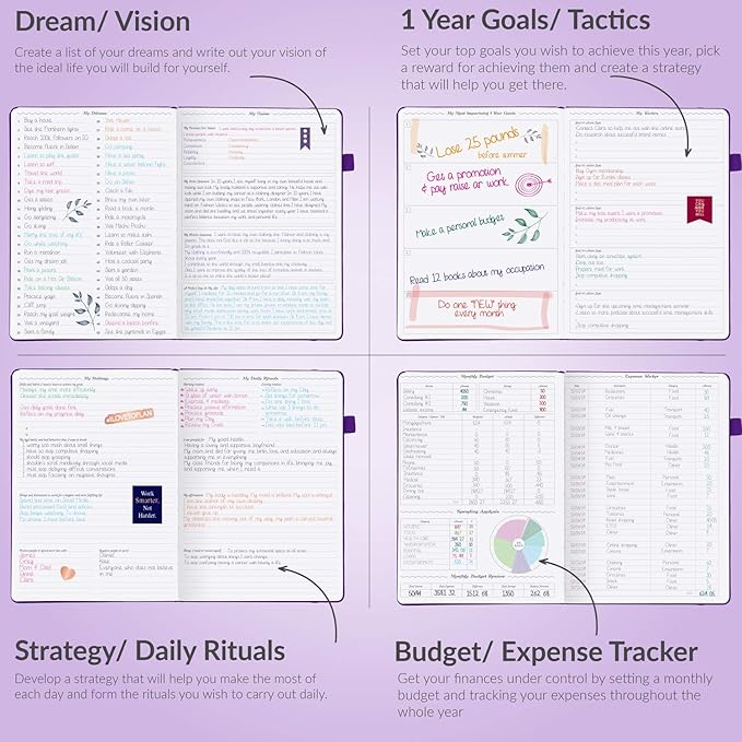 GoGirl Planner PRO - Undated Horizontal Layout Weekly Planner and Organizer + Budgeting and Expense Tracking Pages, Goals Journal & Agenda, 7" x 10" Hardcover, Lasts 1 Year - Purple