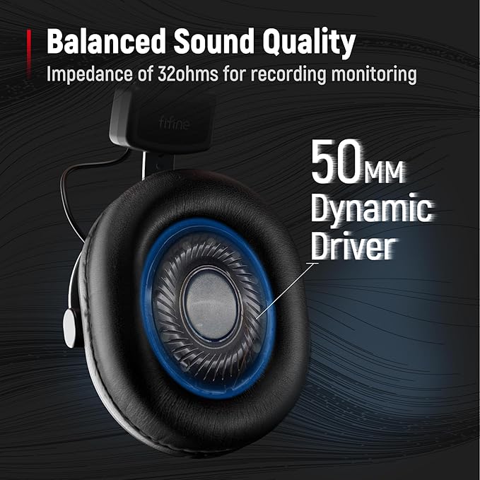 FIFINE Studio Monitor Headphones for Recording-Over Ear Wired Headphones for Podcast Monitoring, Streaming Comfortable Equipment with Detachable Cables 3.5mm or 6.35mm Jack, Black, on PC/Mixer-H8