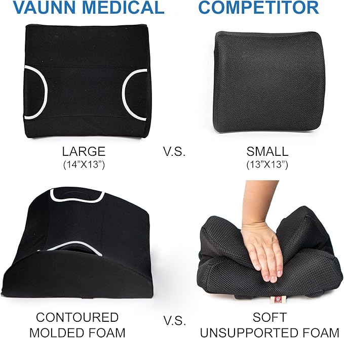 FSA/HSA Eligible, Vaunn Medical Lumbar Support Pillow with Firm Insert & Heated/Cooling Gel Pad