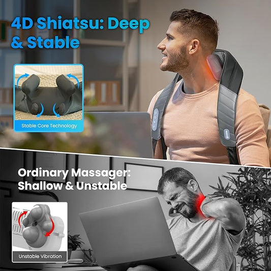 COMFIER 4D Neck and Shoulder Massager with Heat, Wireless Deep Tissue Back Massager for Pain Relief, Hands-Free Shiatsu Neck Massager with Carry Bag, Gift for Women Men Mom Dad