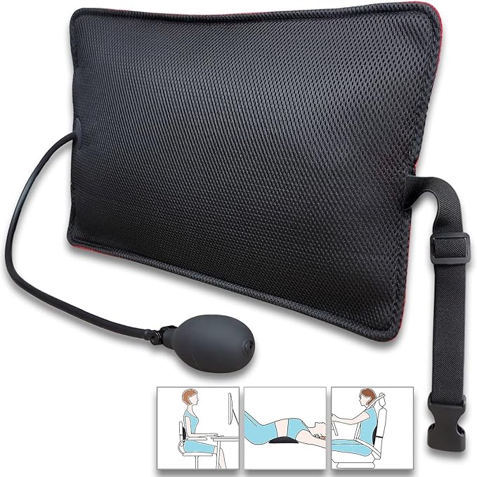 Inflatable Lumbar Support Pillow for Office Chair and Car Seat, Back Support Cushion with Air Pump for Reducing Lower Back Pain