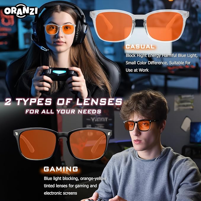 2 pack 98.6% Blue Light Blocking Glasses Men Woman for Better sleep, Computer Gaming Glasses Blue Light Filtering Amber Lenses Anti-Fatigue & Eye Strain