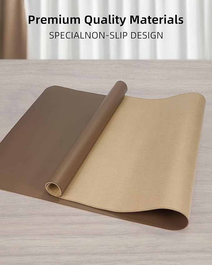 Leather Desk Pad & Protector, Mouse Pad & Office Mat - Non-Slip PU Leather Desk Blotter & Laptop Pad - Waterproof Writing Pad for Office & Home (Dark Khaki, 31.5" x 15.7")