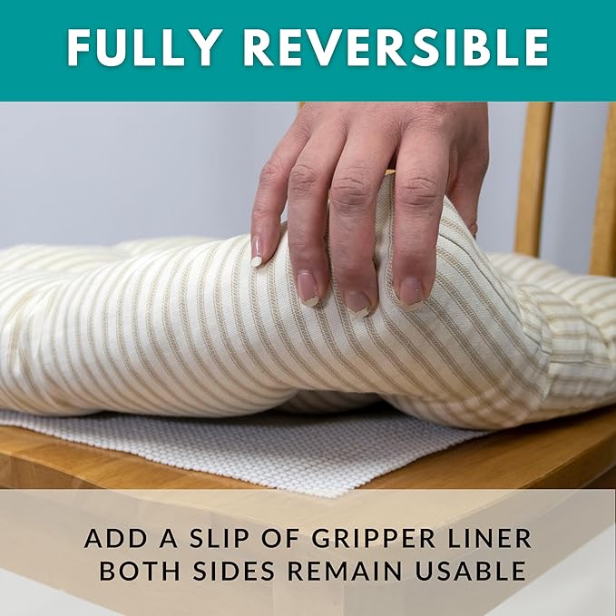 Barnett Home Decor Ticking Stripe Natural Dining Chair Pad with Ties - Pack of 2 Size 15 x 17 Chair Cushion - Latex Foam Fill - Machine Washable, Reversible, 100% Cotton, Made in USA (Beige Ivory)