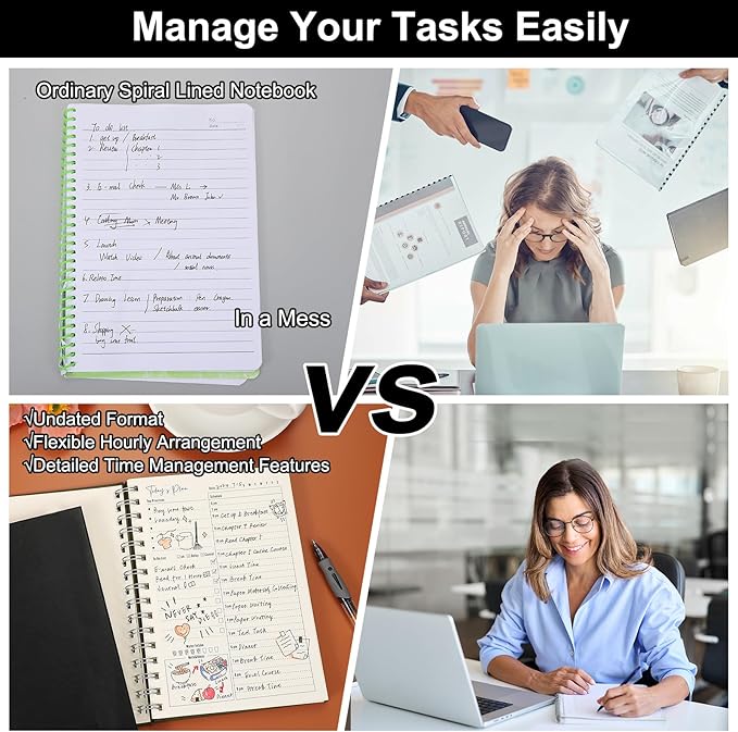 PATIKIL Undated Daily Planner with Hourly Schedule, A5 5.5"x 8.5" To-Do List Hard Cover Spiral Notebook Appointments Planner with Inner Pocket to Organize Daily Tasks Agendas, Green