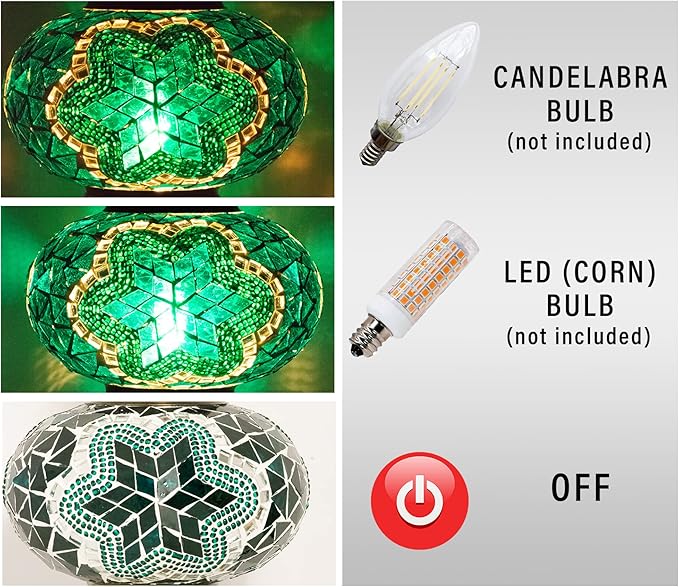 mozaist Turkish Mosaic Swan Neck Table Lamp, Moroccan Tiffany Style Turquoise Handmade Stained Glass Bedside Nightstand, Home Decor Gooseneck Boho Light with E12 Socket & US Plug (Emerald Teal)