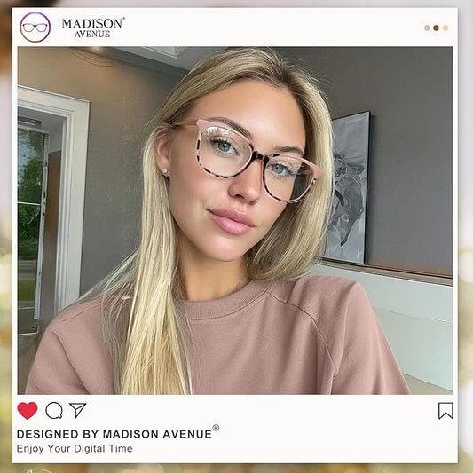 Madison Avenue TR90 Blue Light Blocking Glasses Anti Eyestrain UV Glare Blue Light Glasses for Women TV Phone Computer Gaming Eyeglasses (Pink Tortoiseshell)