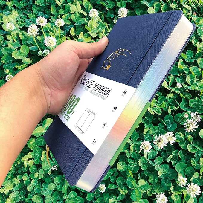 Dot Grid Notebook Dotted Journal,180Gsm Bamboo White Paper, 5 * 5MM Dots 160 Pages,Colored Silver Edges, Bookmarks and Expandable Back Pocket,Shooting Stars