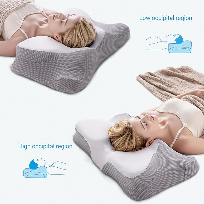 Supportive Cooling Pillow for Comfortable nap time Sleep Quality; an Ergonomic Memory Foam Pillow for Shoulder and Neck Pain Relief, Perfect for Side Sleepers(White Grey)
