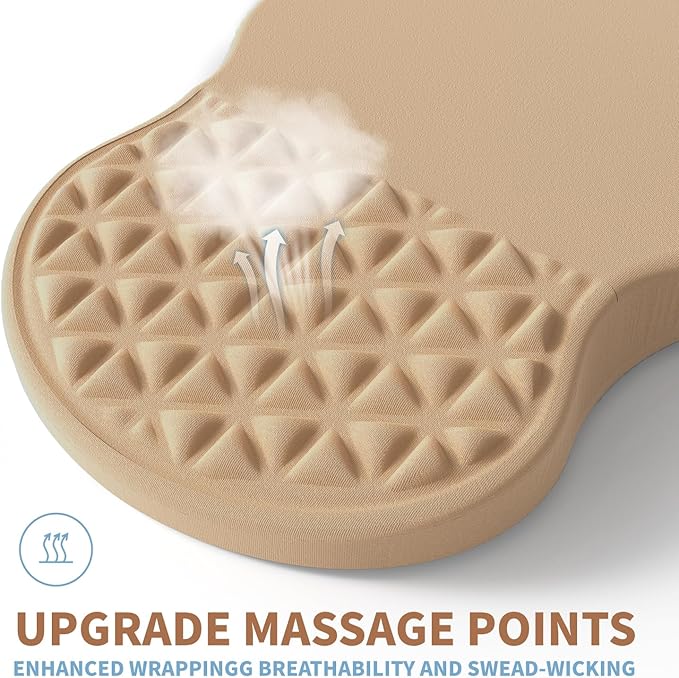 Ergonomic Mouse Pad Wrist Support with Massage Design, Pain Relief Mousepad with Wrist Rest, Memory Foam & Non-Slip PU Base, Computer Mouse Pads for Desk, Office & Home - Earthy Yellow