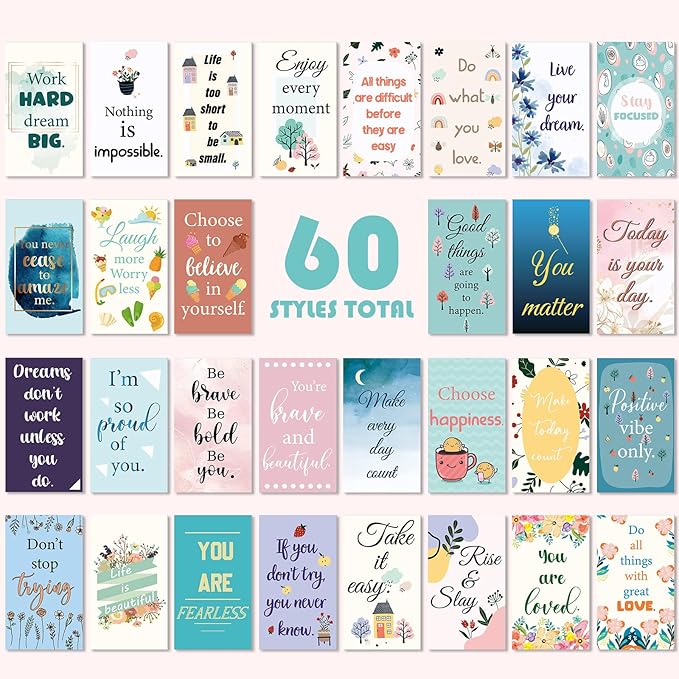 Jinei 300 Inspirational Affirmation Cards Positive Motivational Cards Small Mini Encouragement Quotes for Women Church End of the Year Teacher Gifts(Flower Style)