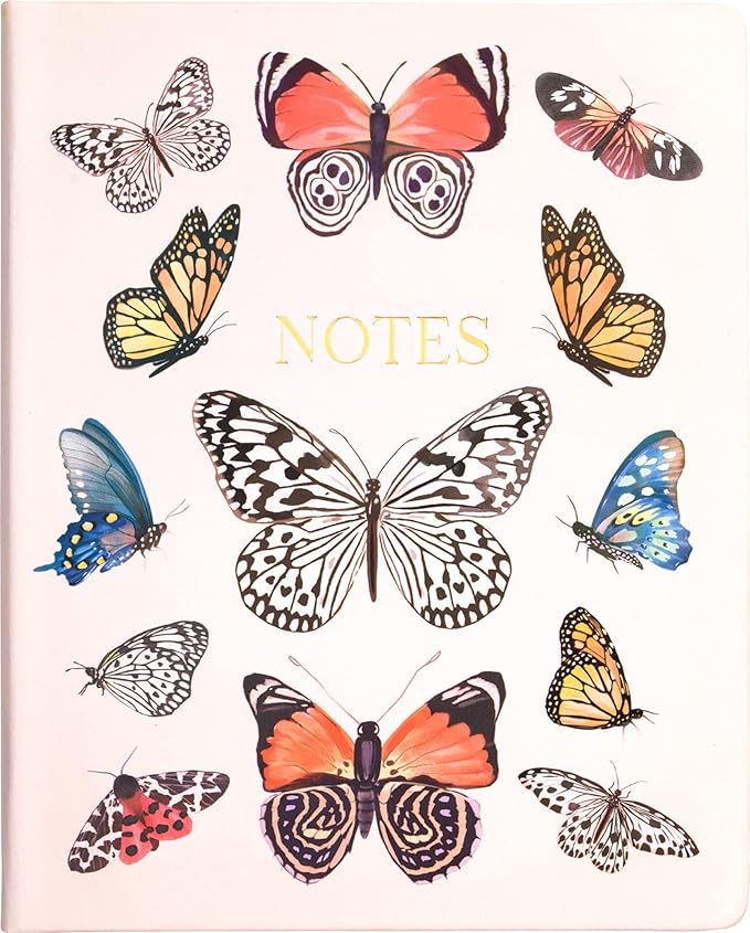Eccolo Large Lined Journal Notebook, Hardbound Cover, Writing Journal, 256 Ruled Cream Pages, Ribbon Bookmark, Lay Flat, Desk Size for Work or School (Butterflies, 8x10 inches)