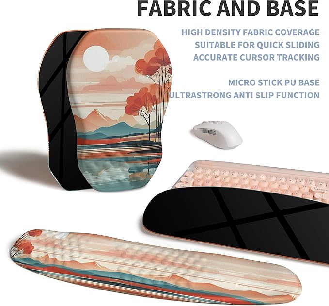 2-in-1 Ergonomic Set, Wave Keyboard Wrist Rest and Massage Slope Mouse Pad Wrist Support, Rebound Memory Foam for Relieve Carpal Tunnel Syndrome and Wrist Pain (Landscape)