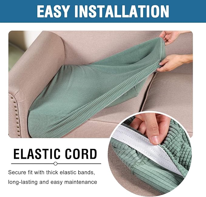 H.VERSAILTEX High Stretch Couch Cushion Covers,Chair Sofa Seat Slipcovers Couch Cushion Cover Stretch Furniture Protector for Kids, Pets(2 Packs Cushion Loveseat Covers, Sage)