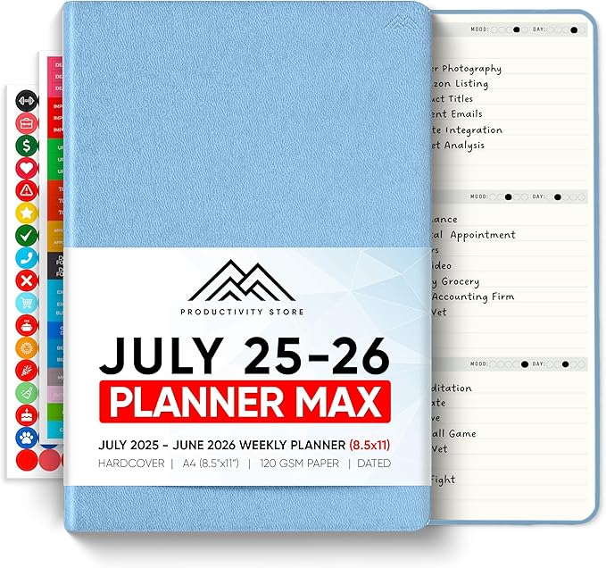 July 2025-2026 Planner 8.5 x 11 Pro Max - Dated Productivity & Academic 2025-2026 - Daily, Weekly & Monthly Planner With July Start Date - A4 - Productivity Store