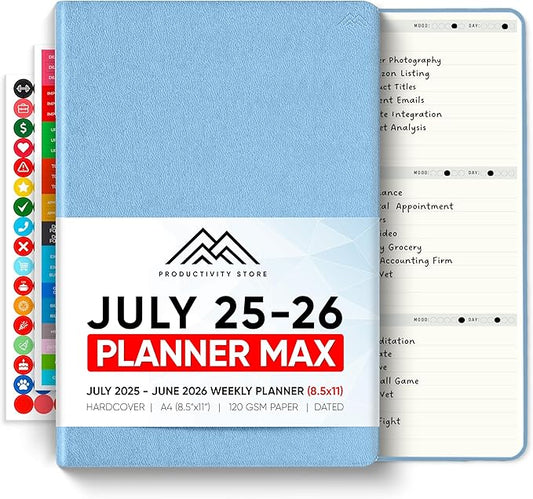 July 2025-2026 Planner 8.5 x 11 Pro Max - Dated Productivity & Academic 2025-2026 - Daily, Weekly & Monthly Planner With July Start Date - A4 - Productivity Store