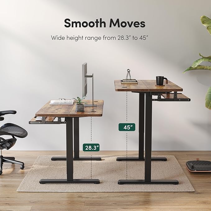 FEZIBO Standing Desk with Keyboard Tray, 40 x 24 Inch Adjustable Height Sit Stand Desk with Memory Presets for Home Office, Ergonomic Computer Workstation, Rustic Brown