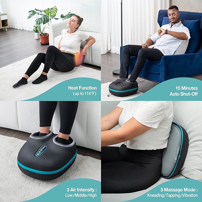 2-in-1 Shiatsu Foot and Back Massager with Heat, Foot Warmer Heating Pad for Circulation and Pain Relief, Plantar Fasciitis, Neuropathy, Adjustable Kneading Massagers, Gifts for Women,Men
