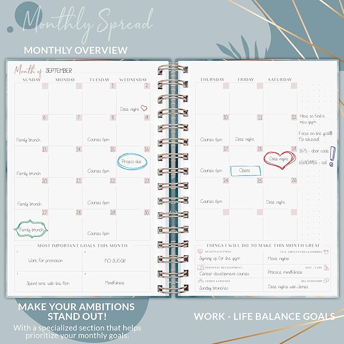 PLANBERRY Weekly Planner Premium – Undated Life Organizer & Budget Planner – Time Management, Goal Setting, To-Do List, Work-Life Balance & Habit Tracker – 6.9″ x 8.5″ (Ocean Depths)