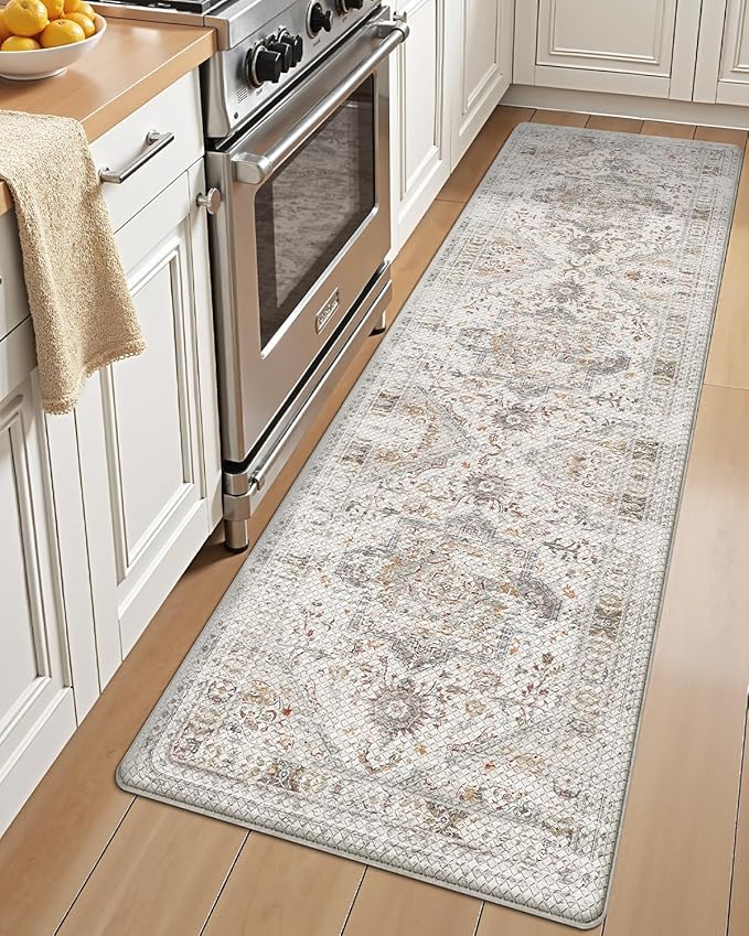 LUMI Kitchen Mat Anti Fatigue Cushioned, Memory Foam Padded Standing Rug Waterproof, Non Slip Comfort Floor Runner for Home, Sink, Laundry, Office, 17"x59", White