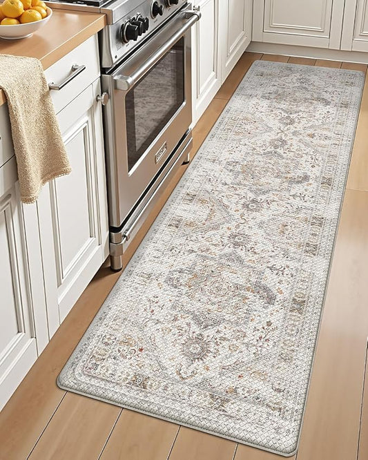 LUMI Kitchen Mat Anti Fatigue Cushioned, Memory Foam Padded Standing Rug Waterproof, Non Slip Comfort Floor Runner for Home, Sink, Laundry, Office, 17"x59", White