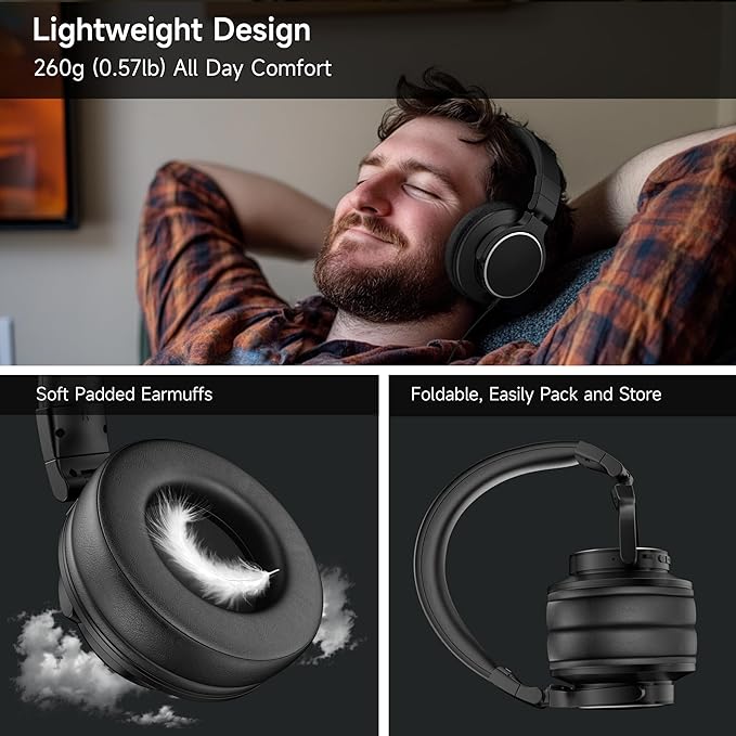 Over Ear Bluetooth Headphones, Studio Monitor & Mixing DJ Headphones Wireless with 50mm Drivers and 1/4 to 3.5mm Wired Audio Jack for Guitar AMP Recording Podcast Piano, 100H Playtime, Black