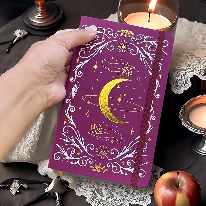 BUKE A5 Dotted Journal – 160gsm Ultra Bamboo Paper, Moon & Star Foil Cover, Flat Lay Notebook with Gift Box – 160 Pages, 5mm Dot Grid, Faux Leather Hardcover (Red)