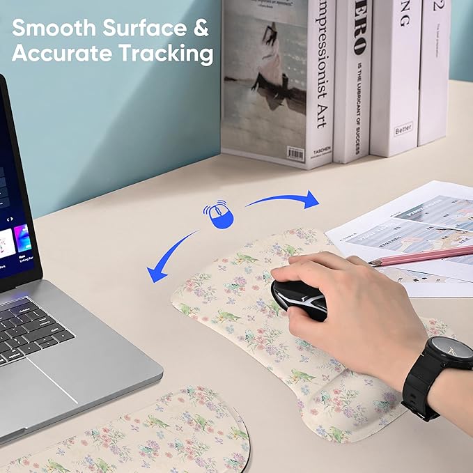 RICHEN Mouse Pad and Keyboard Wrist Rest, 3-in-1 Computer Mousepad and Coaster Set, Non-Slip Keyboard Wrist Rest and Mouse Pad Set Ergonomic Design (FKMWR-61)