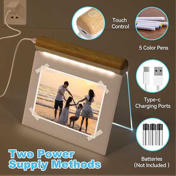 Led Note Board with Colors, Dual-Sided Acrylic Message Board Led Drawing Writing Board for Kids, 7.9 Inch X 6.3 Inch Magical Light Board, Touch Control for Office/Home/School Kitchen/Gift