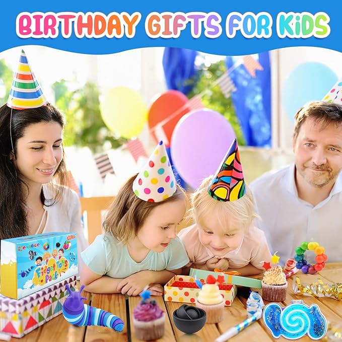 Cevioce 5Pcs Fidget Toys Adults Pack,Stocking Stuffers for Teens Boys Girls,Autism Sensory Toys with Fidget Spinner Slug Magnetic Rings,Squishy Fidget Toys ADHD Stress Relief, for Kid-B