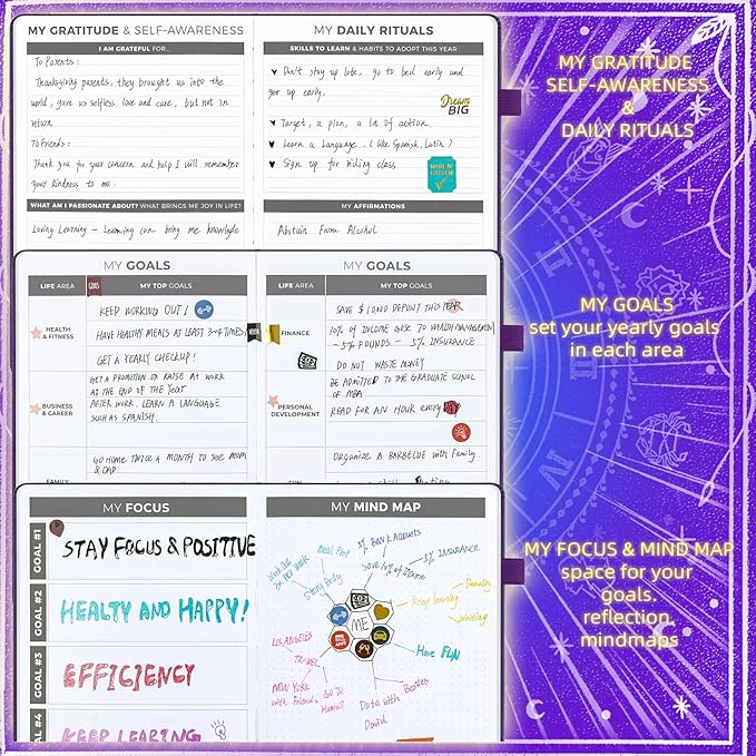 2025 Undated Academic Planner Hardcover (5.5x8.5") - Flexible Weekly & Monthly Organizer with Stickers, Productivity Journal for Students & Professionals(Purple)