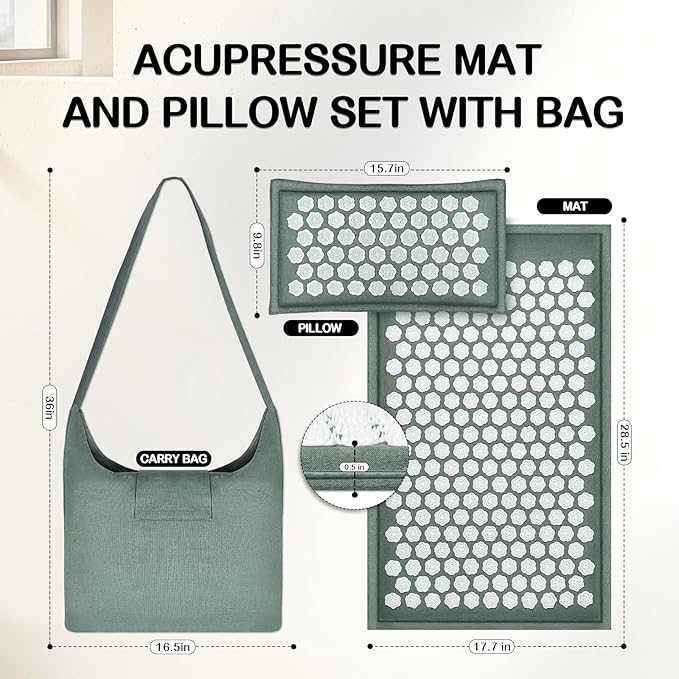 LadyRosian Acupressure Set for Back and Neck Pain Relief, Muscle Relaxation Stress Relief Acupressure Mat and Pillow Set with Bag
