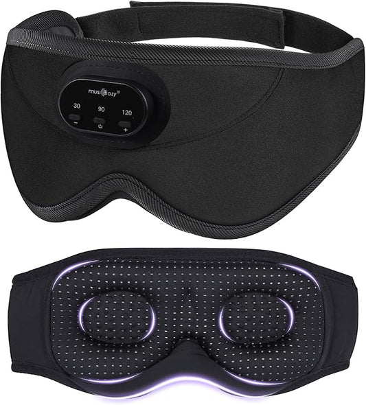 MUSICOZY 3D Bluetooth Sleep Mask with Headphones and Timer, Wireless Sleep Headphones for Side Sleepers, Eye Mask with Bluetooth Headphone, Black